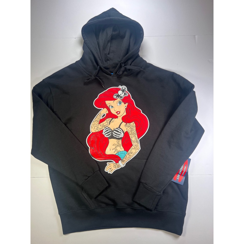 Keltex Tattooed Ariel Hoodie Mens Large Black Edgy Disney Graphic Sweatshirt